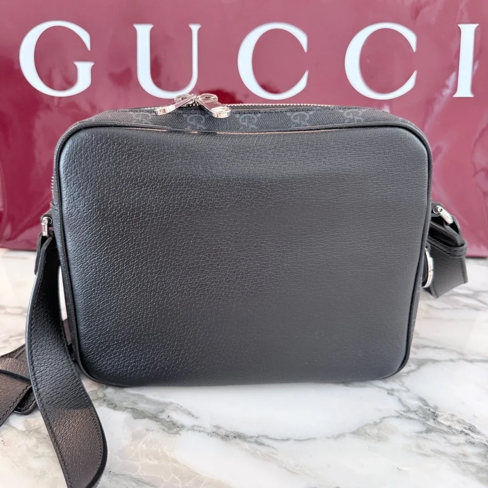 GUCCI 795464 GG Supreme Leather & Canvas Crossbody Bag, Small